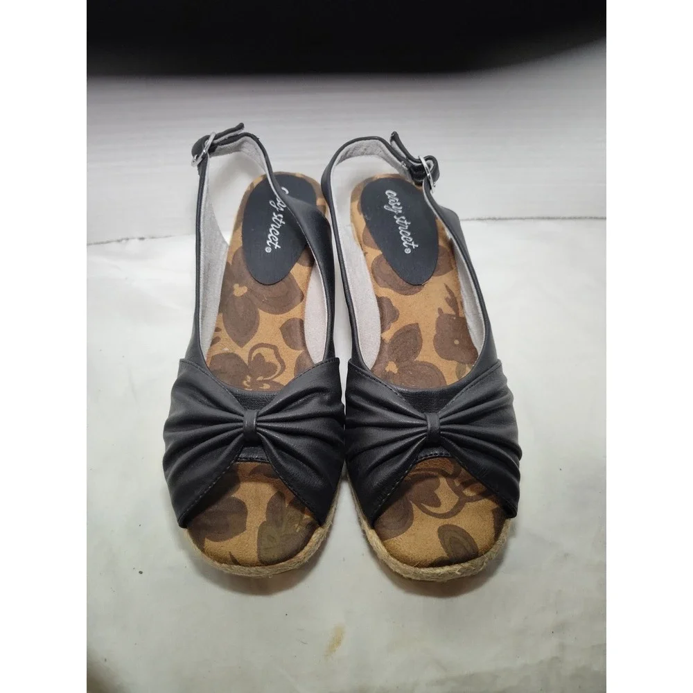Easy Street Women's Keenii‎ Black Espadrille Wedge Sandals Size 9M